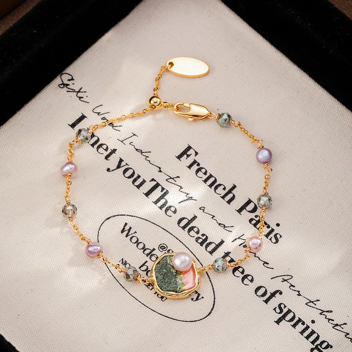 Oil Painting Floral Pearl Bracelet | Enamel Medallion + Freshwater Pearl + 18K Gold - Plated - Aruary Studio ｜ Artisanal Jewelry