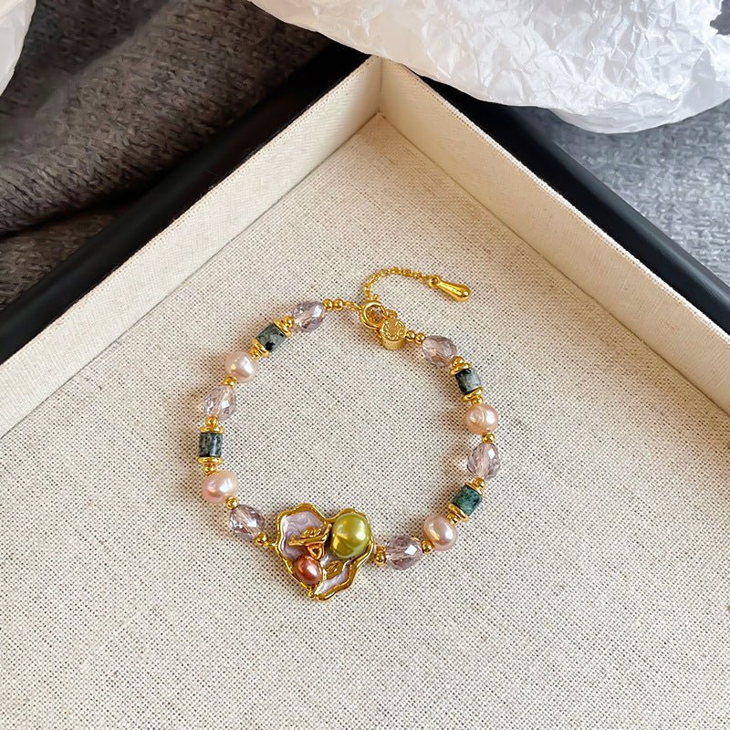 Oil Painting Floral Pearl Bracelet | Enamel Medallion + Freshwater Pearl + 18K Gold - Plated - Aruary Studio ｜ Artisanal Jewelry