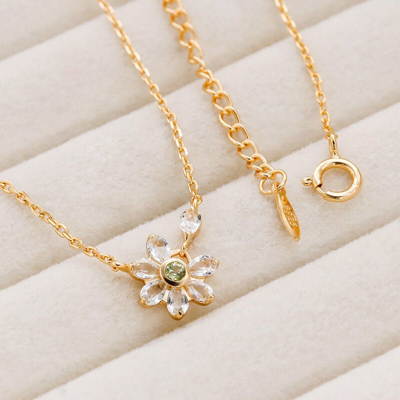 Olive Peridot & White Zircon Flower Pendant Necklace | 925 Sterling Silver Plated 14K Gold - Aruary Studio ｜ Artisanal Jewelry