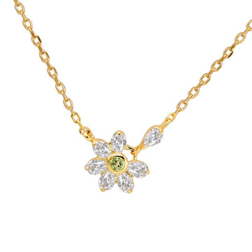 Olive Peridot & White Zircon Flower Pendant Necklace | 925 Sterling Silver Plated 14K Gold - Aruary Studio ｜ Artisanal Jewelry