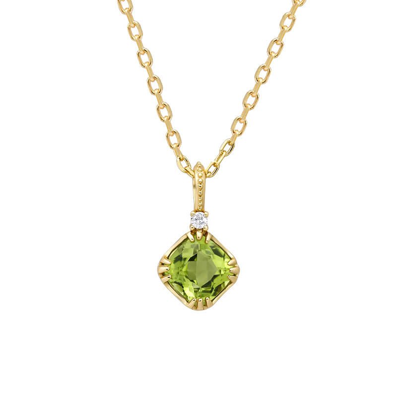 Olive Peridot & White Zircon Pendant Necklace | 925 Sterling Silver Plated 14K Gold - Aruary Studio ｜ Artisanal Jewelry
