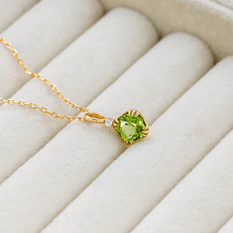 Olive Peridot & White Zircon Pendant Necklace | 925 Sterling Silver Plated 14K Gold - Aruary Studio ｜ Artisanal Jewelry