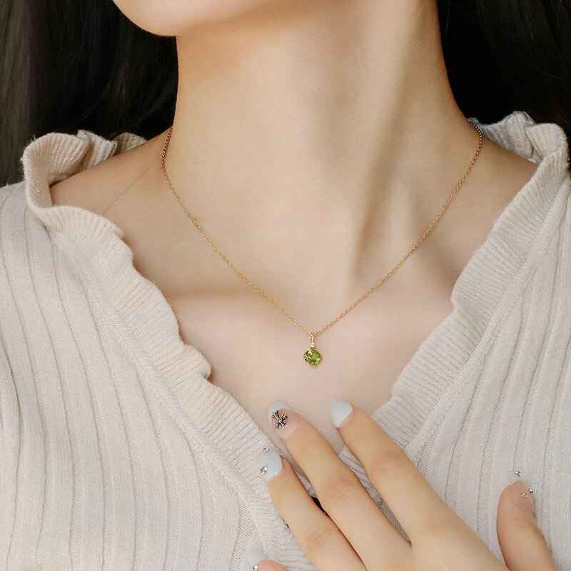 14K Olive Peridot Pendant with Zircon Accents