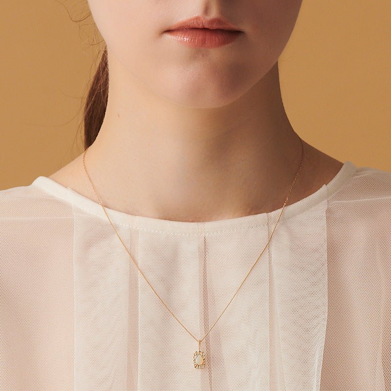 Openwork Filigree Opal Pendant Necklace | 925 Sterling Silver Plated 10K Gold - Aruary Studio ｜ Artisanal Jewelry