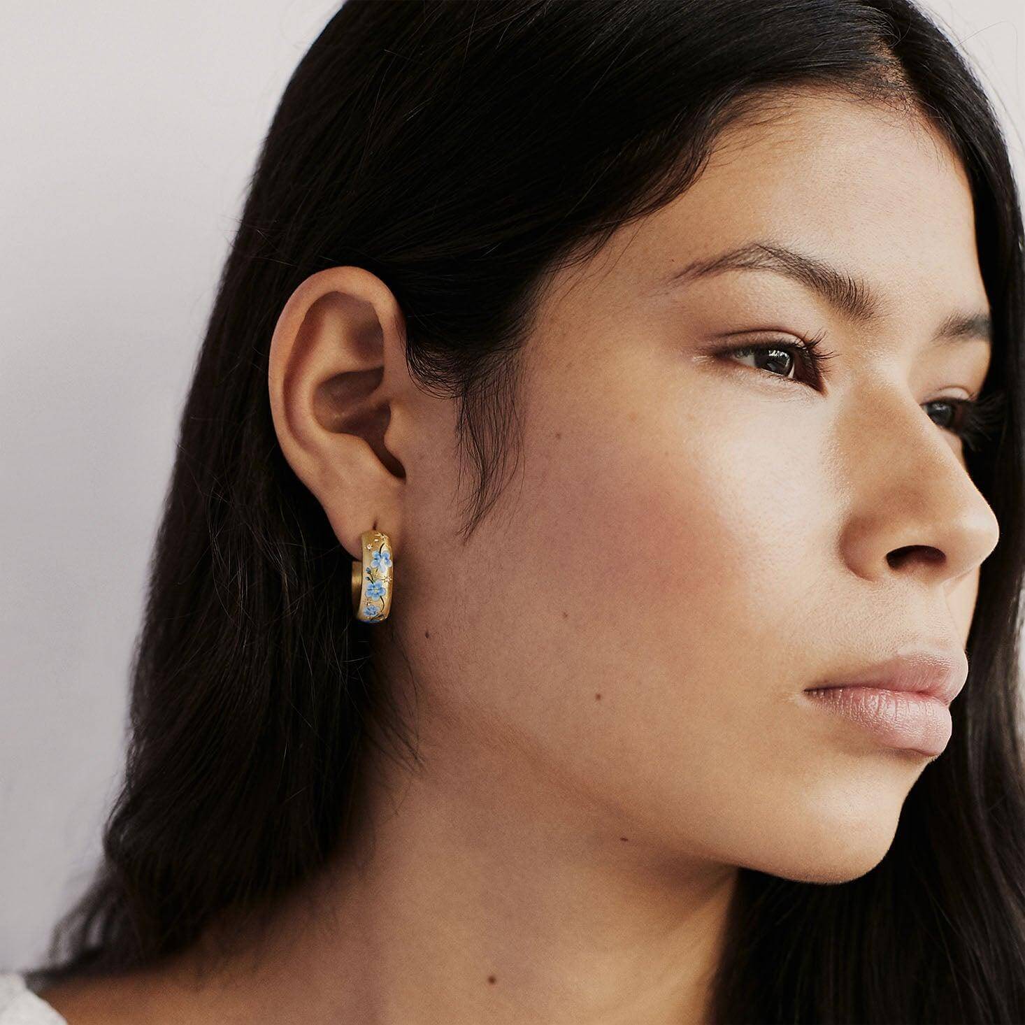 Painted Floral C - Hoop Earrings | Gold - Plated Titanium Steel - Aruary Studio ｜ Artisanal Jewelry