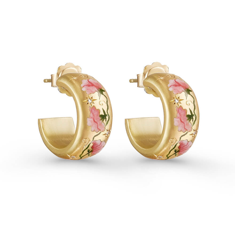 Painted Floral C - Hoop Earrings | Gold - Plated Titanium Steel - Aruary Studio ｜ Artisanal Jewelry