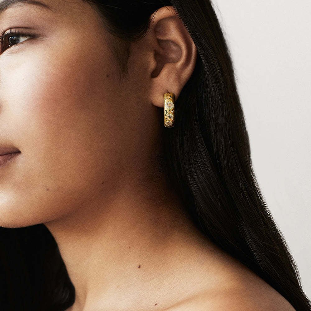 Painted Floral C - Hoop Earrings | Gold - Plated Titanium Steel - Aruary Studio ｜ Artisanal Jewelry