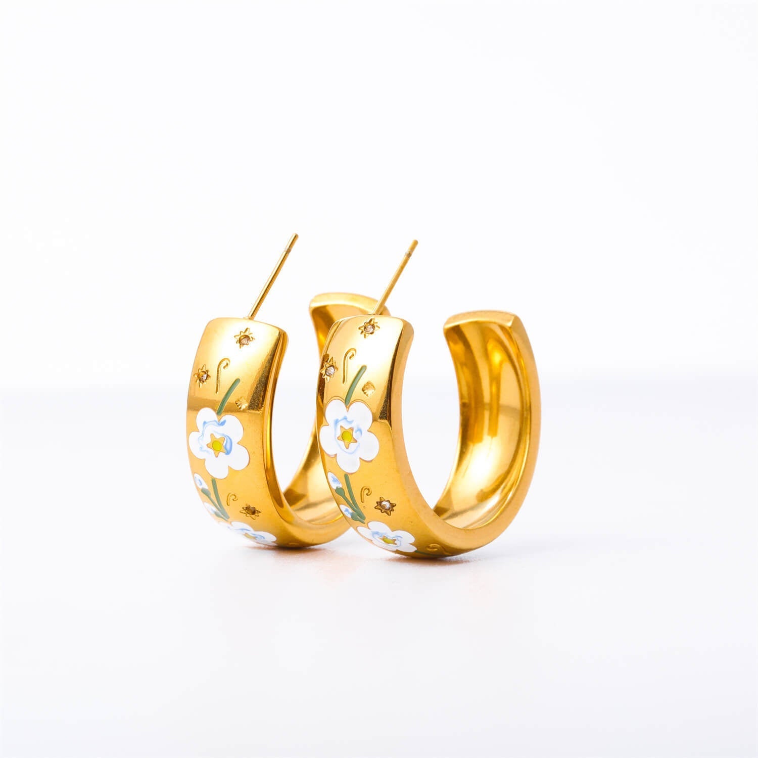 Painted Floral C - Hoop Earrings | Gold - Plated Titanium Steel - Aruary Studio ｜ Artisanal Jewelry