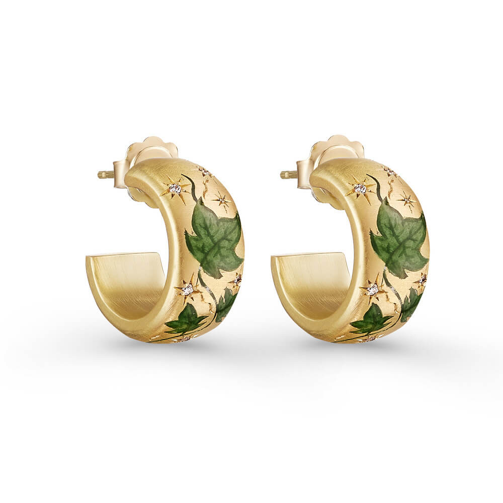 Painted Floral C - Hoop Earrings | Gold - Plated Titanium Steel - Aruary Studio ｜ Artisanal Jewelry