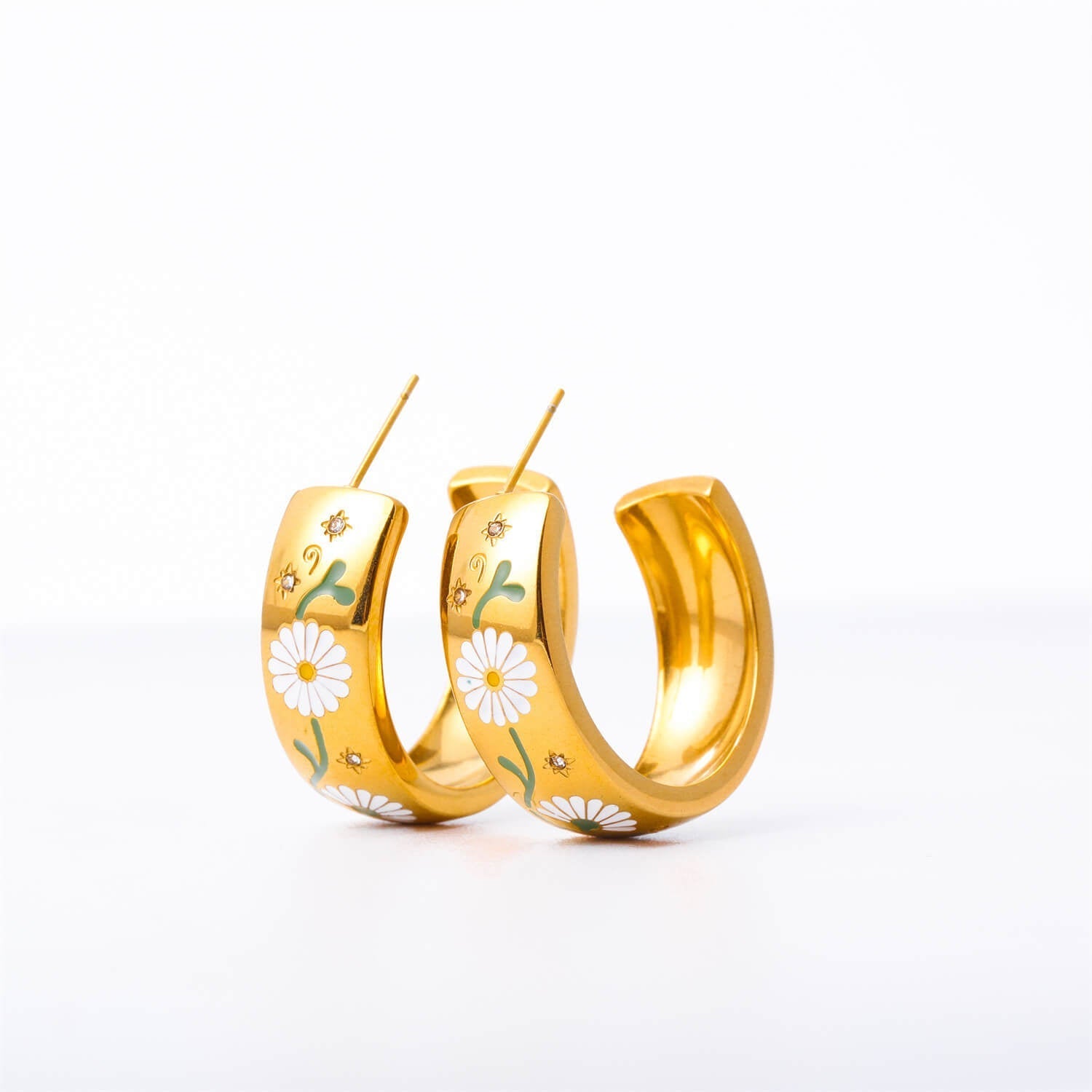 Painted Floral C - Hoop Earrings | Gold - Plated Titanium Steel - Aruary Studio ｜ Artisanal Jewelry