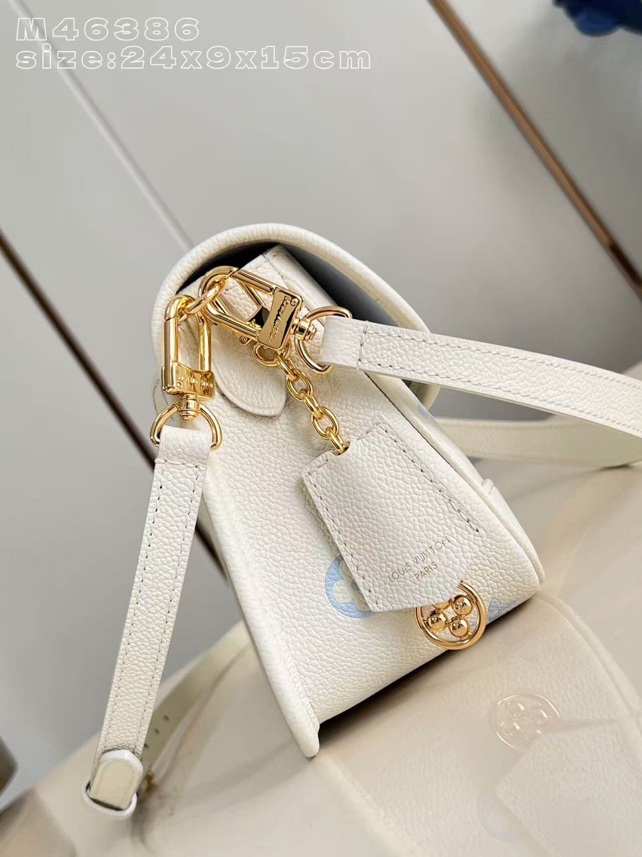 Premium Monogram Empreinte Diane Messenger Bag | Grained Leather Shoulder Bag for Women | Pastel Blue Luxury Inspired Crossbody Satchel