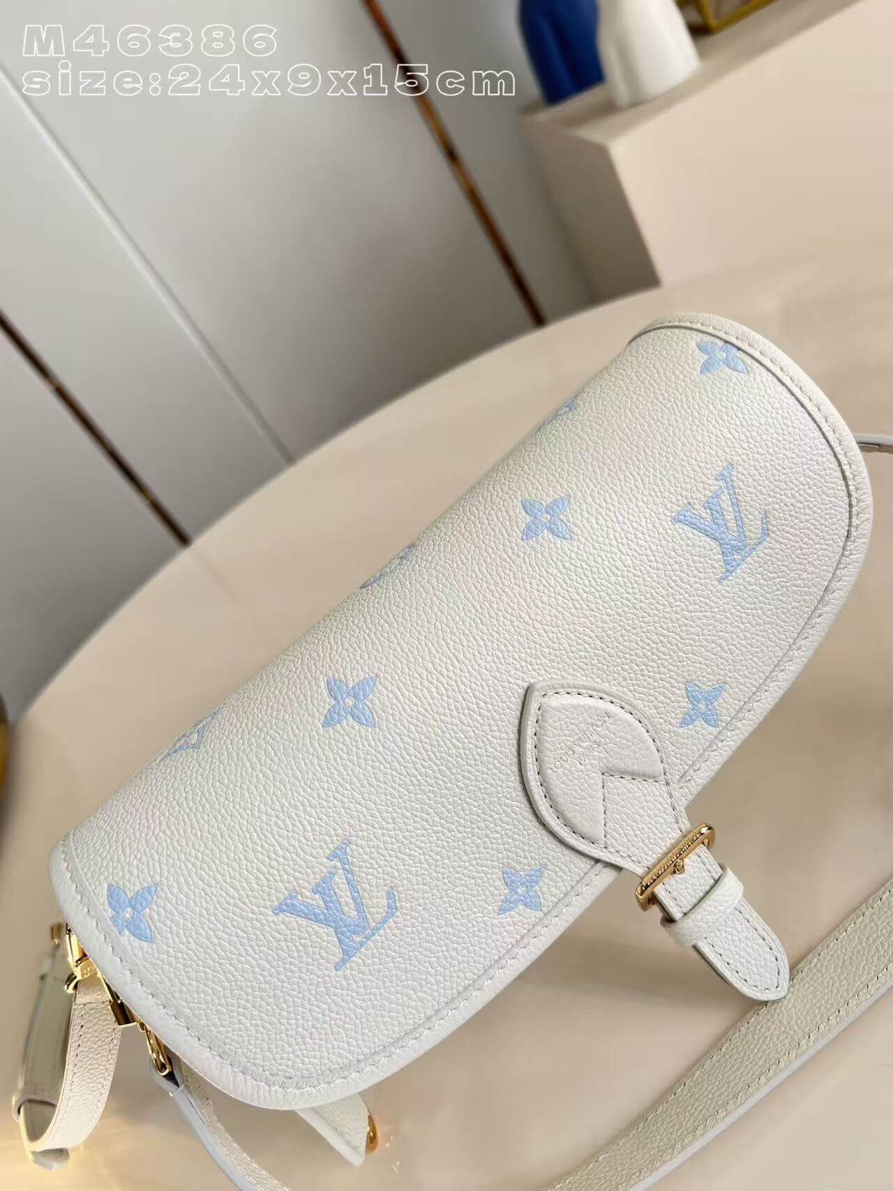 Premium Monogram Empreinte Diane Messenger Bag | Grained Leather Shoulder Bag for Women | Pastel Blue Luxury Inspired Crossbody Satchel