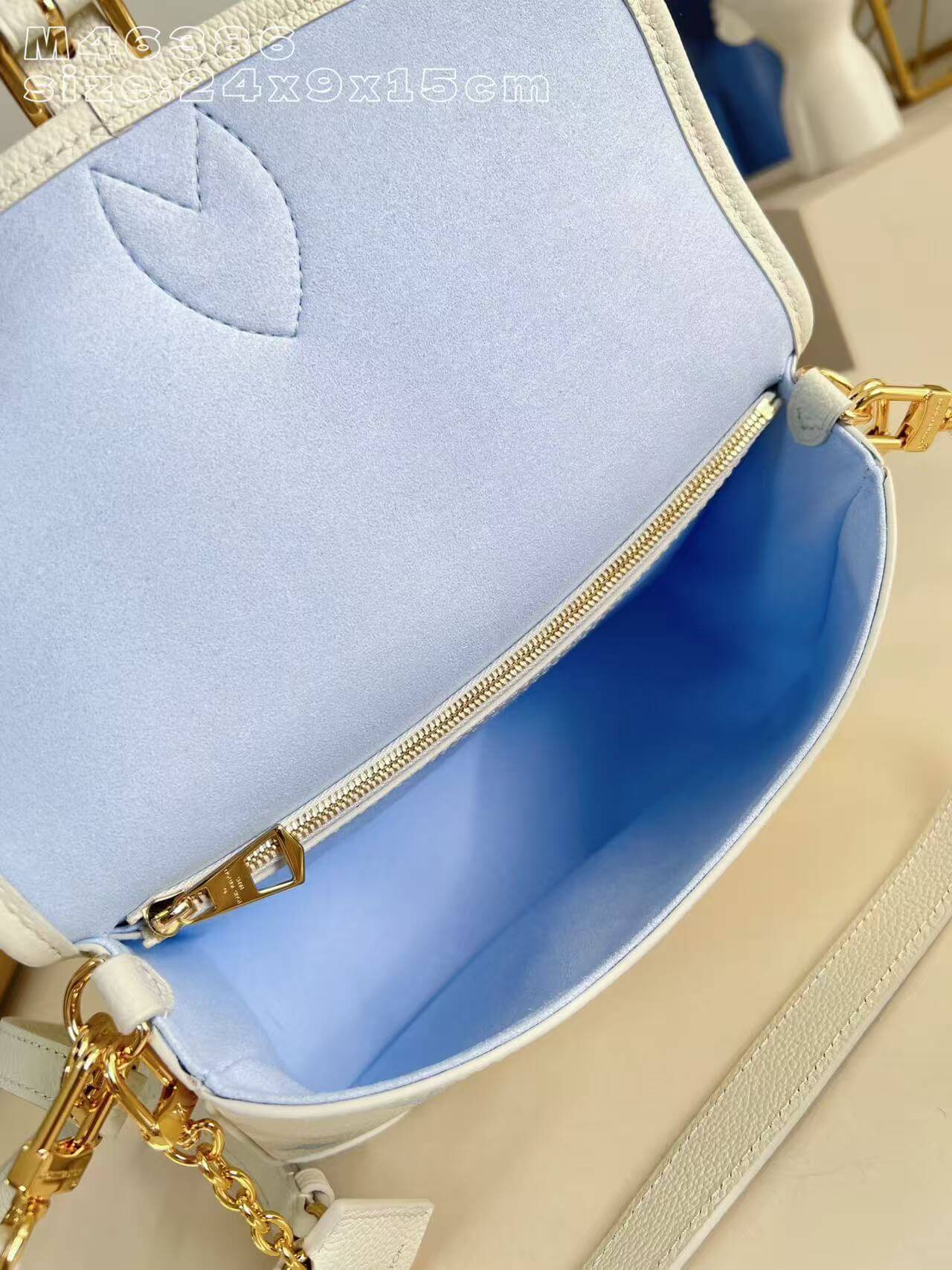Premium Monogram Empreinte Diane Messenger Bag | Grained Leather Shoulder Bag for Women | Pastel Blue Luxury Inspired Crossbody Satchel