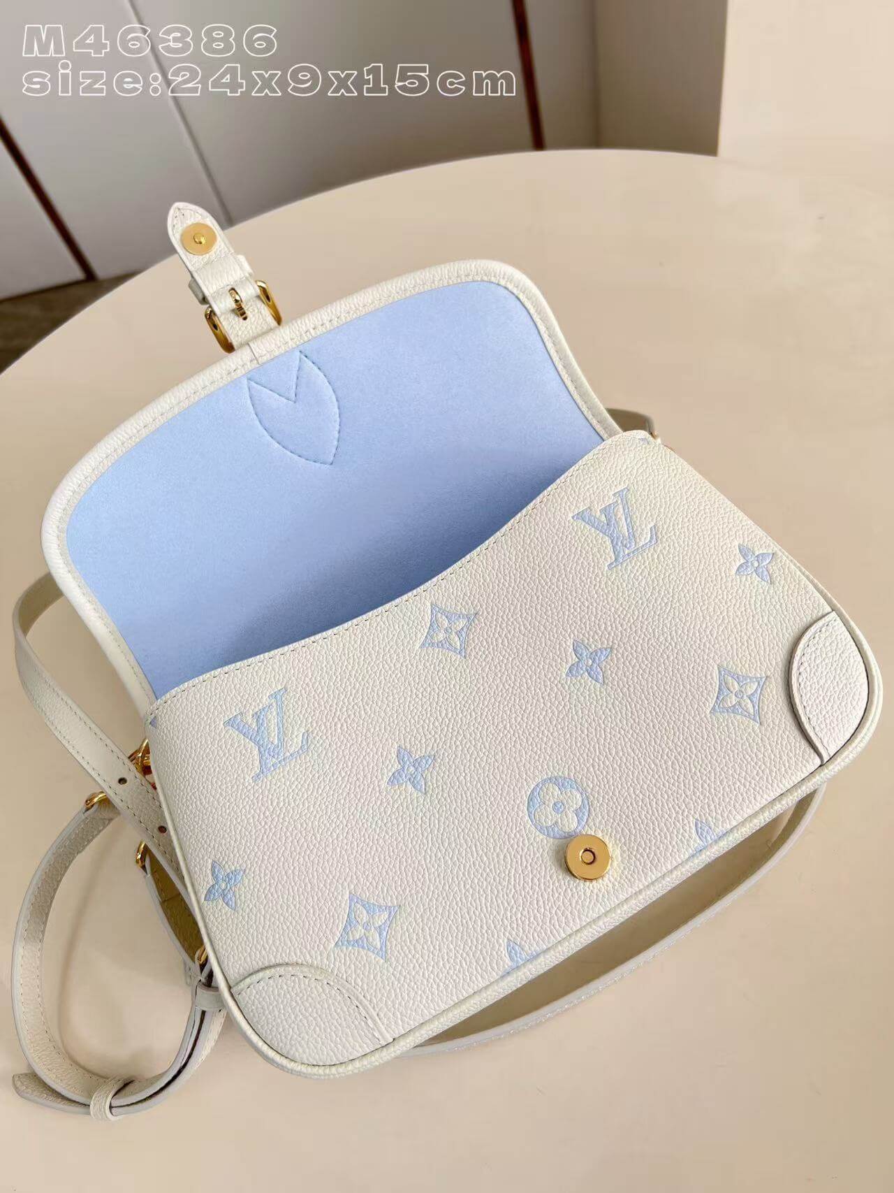 Premium Monogram Empreinte Diane Messenger Bag | Grained Leather Shoulder Bag for Women | Pastel Blue Luxury Inspired Crossbody Satchel