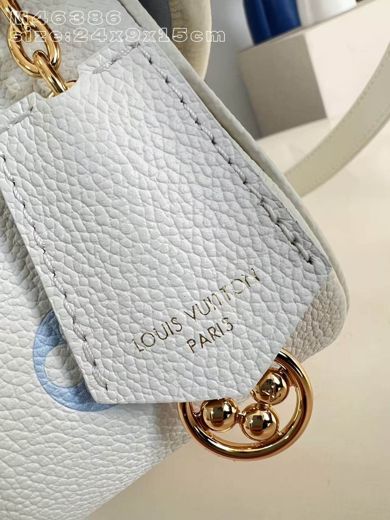 Premium Monogram Empreinte Diane Messenger Bag | Grained Leather Shoulder Bag for Women | Pastel Blue Luxury Inspired Crossbody Satchel