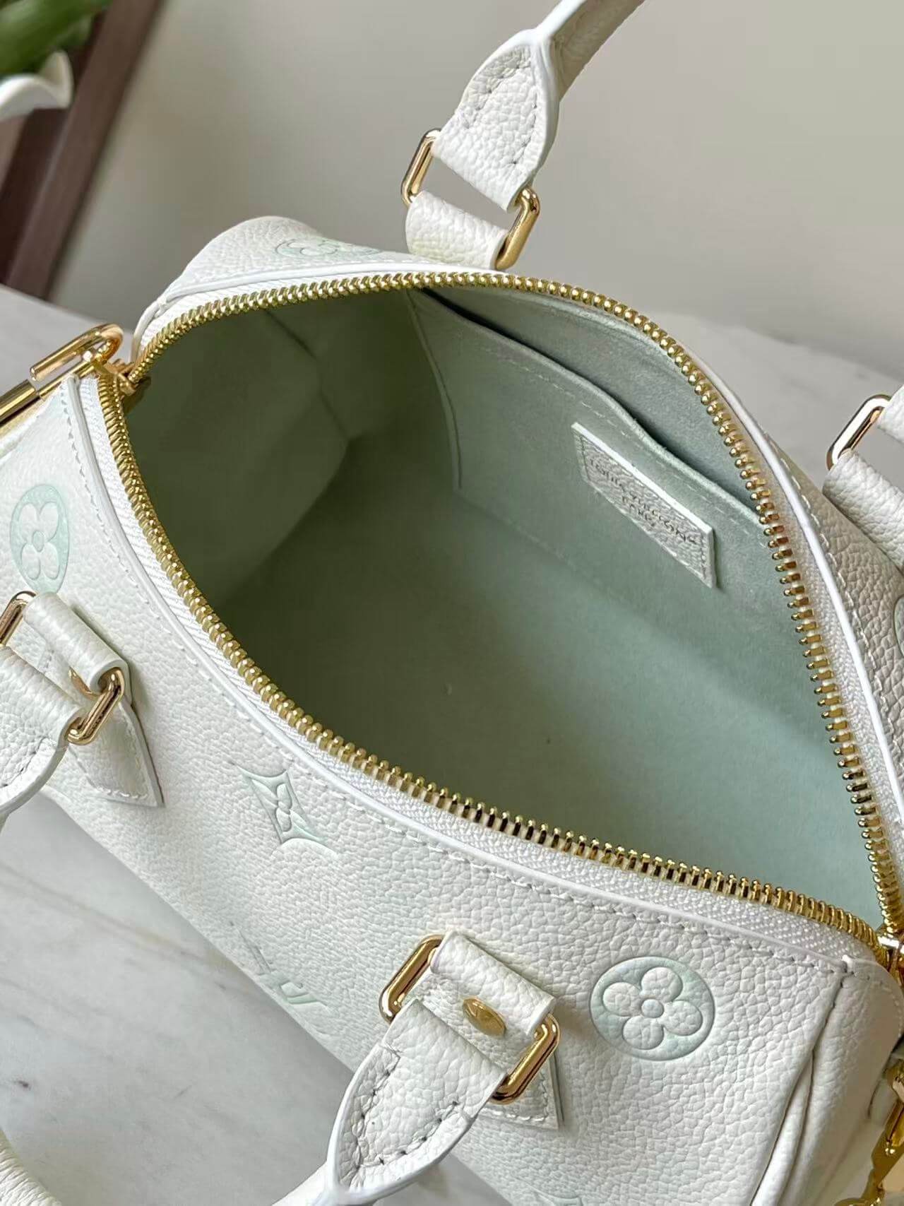Premium Monogram Empreinte Speedy Bandoulière 20 | Grained Leather Mini Doctor Bag | Pastel Blue & Green Luxury Crossbody for Women