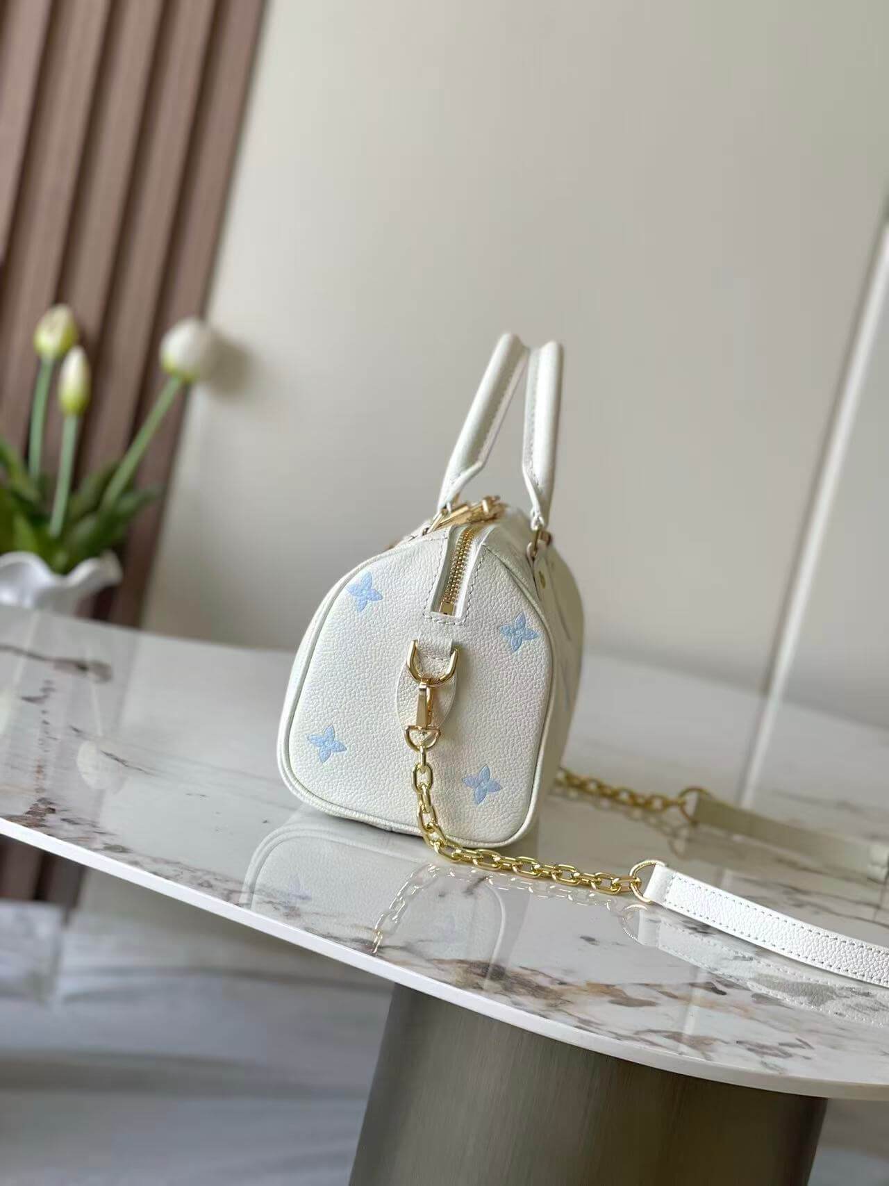 Premium Monogram Empreinte Speedy Bandoulière 20 | Grained Leather Mini Doctor Bag | Pastel Blue & Green Luxury Crossbody for Women