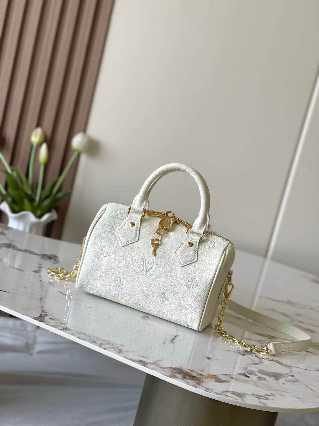 Premium Monogram Empreinte Speedy Bandoulière 20 | Grained Leather Mini Doctor Bag | Pastel Blue & Green Luxury Crossbody for Women