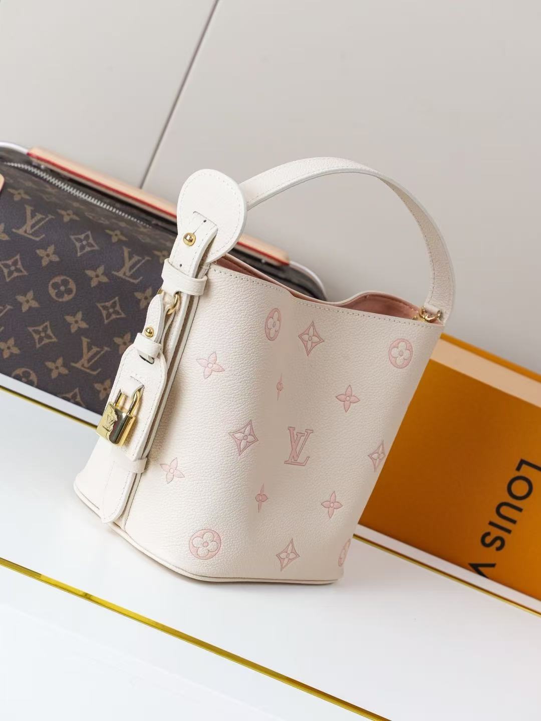 Pastel Monogram Mini Bucket Bag with Matching Pouch | Luxury Inspired Crossbody Shoulder Bag for Women | 18x16cm - Aruary Studio ｜ Artisanal Jewelry