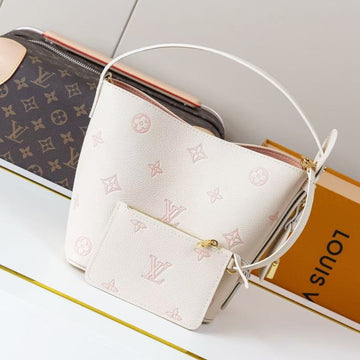 Pastel Monogram Mini Bucket Bag with Matching Pouch | Luxury Inspired Crossbody Shoulder Bag for Women | 18x16cm - Aruary Studio ｜ Artisanal Jewelry