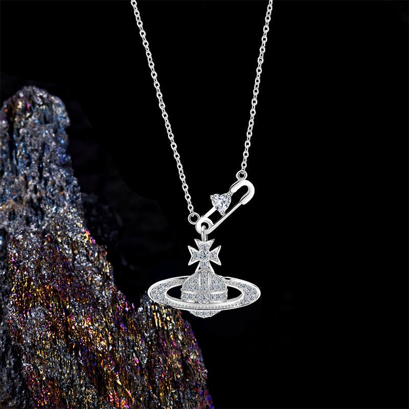 Paved Zircon Saturn Necklace | 925 Sterling Silver - Aruary Studio ｜ Artisanal Jewelry