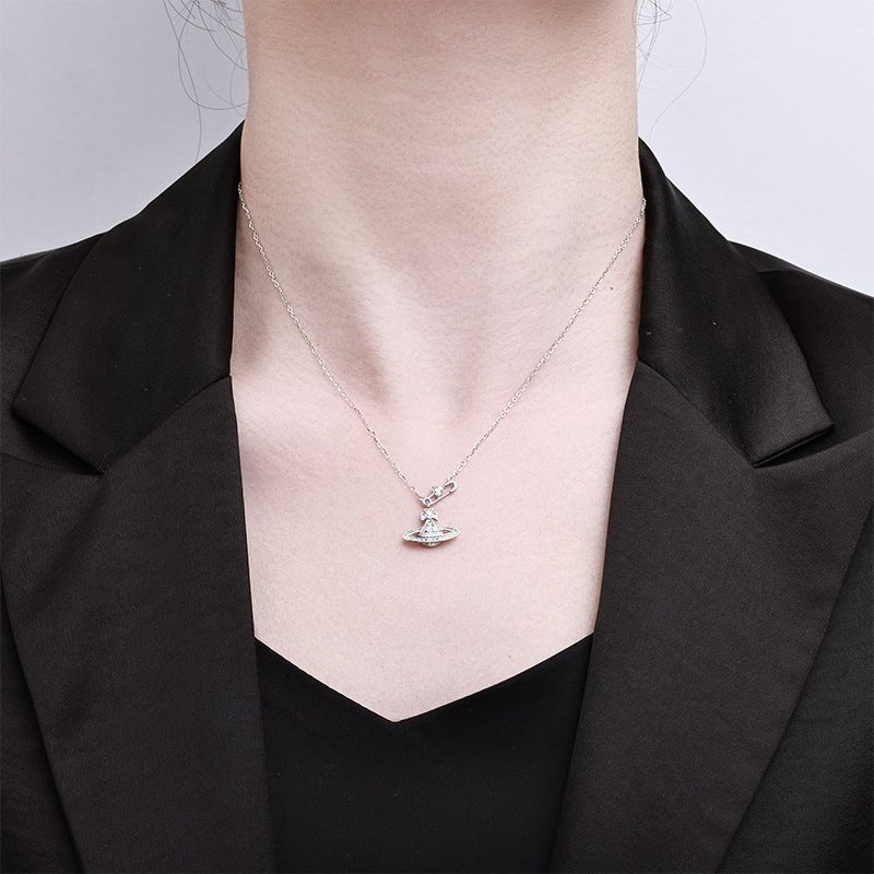 Paved Zircon Saturn Necklace | 925 Sterling Silver - Aruary Studio ｜ Artisanal Jewelry