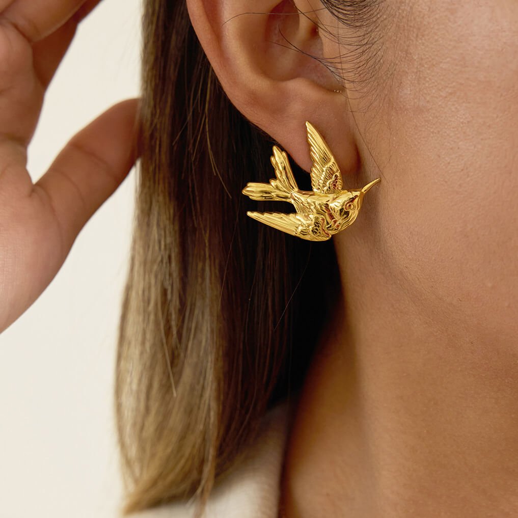 Peace Dove 18K Gold - Plated Titanium Steel Earrings | Waterproof & Hypoallergenic - Aruary Studio ｜ Artisanal Jewelry