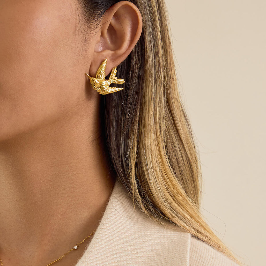 Peace Dove 18K Gold - Plated Titanium Steel Earrings | Waterproof & Hypoallergenic - Aruary Studio ｜ Artisanal Jewelry