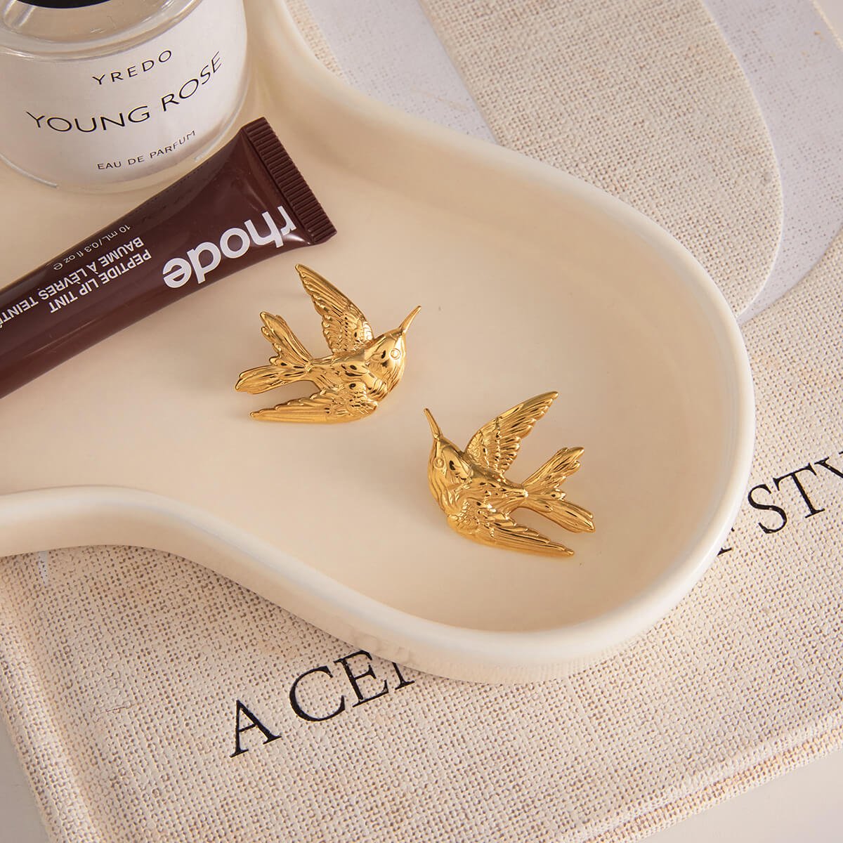 Peace Dove 18K Gold - Plated Titanium Steel Earrings | Waterproof & Hypoallergenic - Aruary Studio ｜ Artisanal Jewelry