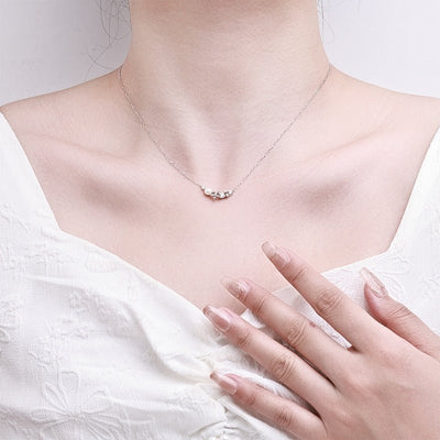 “Pearl Blossom” 925 Sterling Silver Pearl & Zircon Necklace - Hypoallergenic Adjustable Elegant Pendant - Aruary Studio ｜ Artisanal Jewelry