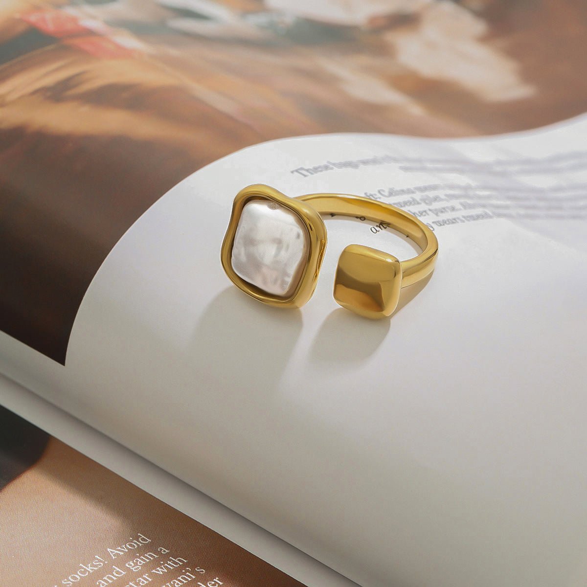 Pearl Titanium Earring & Ring Set - 18K Gold Plated Minimalist Jewelry, Hypoallergenic Office - to - Evening Stack - Aruary Studio ｜ Artisanal Jewelry