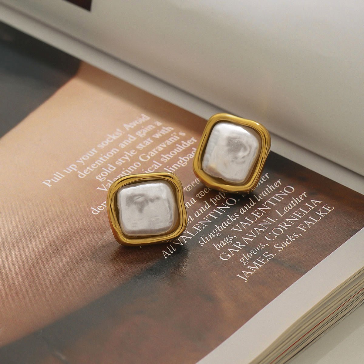 Pearl Titanium Earring & Ring Set - 18K Gold Plated Minimalist Jewelry, Hypoallergenic Office - to - Evening Stack - Aruary Studio ｜ Artisanal Jewelry