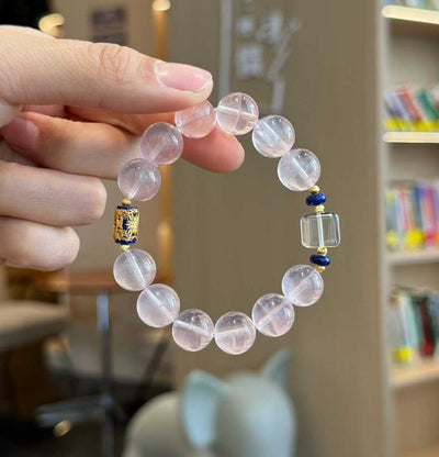 “Peninsula Rose” Rose Quartz Bracelet - Healing Crystal Jewelry with Lapis Lazuli & Clear Quartz - Aruary Studio ｜ Artisanal Jewelry