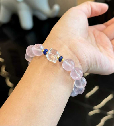 “Peninsula Rose” Rose Quartz Bracelet - Healing Crystal Jewelry with Lapis Lazuli & Clear Quartz - Aruary Studio ｜ Artisanal Jewelry