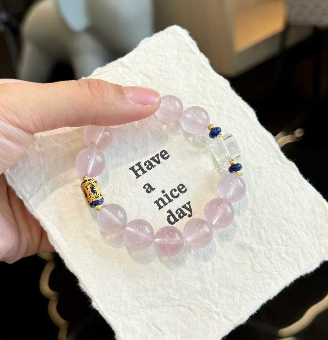 “Peninsula Rose” Rose Quartz Bracelet - Healing Crystal Jewelry with Lapis Lazuli & Clear Quartz - Aruary Studio ｜ Artisanal Jewelry