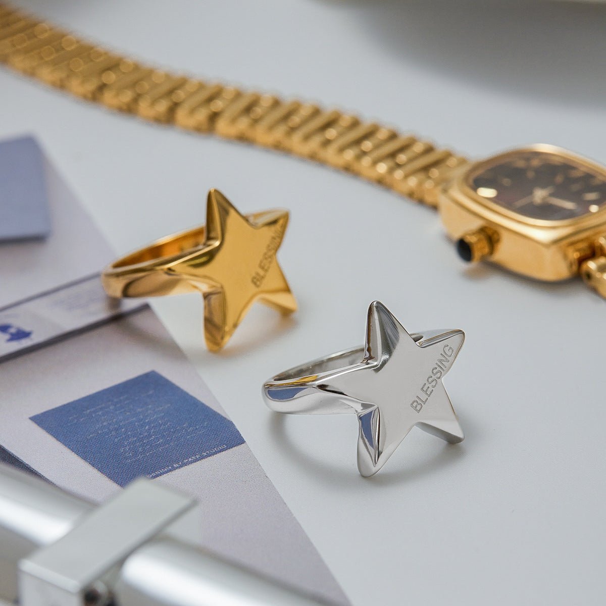 Pentagram Signet Ring - 18K Gold Titanium Steel Statement Ring | Tarnish - Free Power Jewelry - Aruary Studio ｜ Artisanal Jewelry