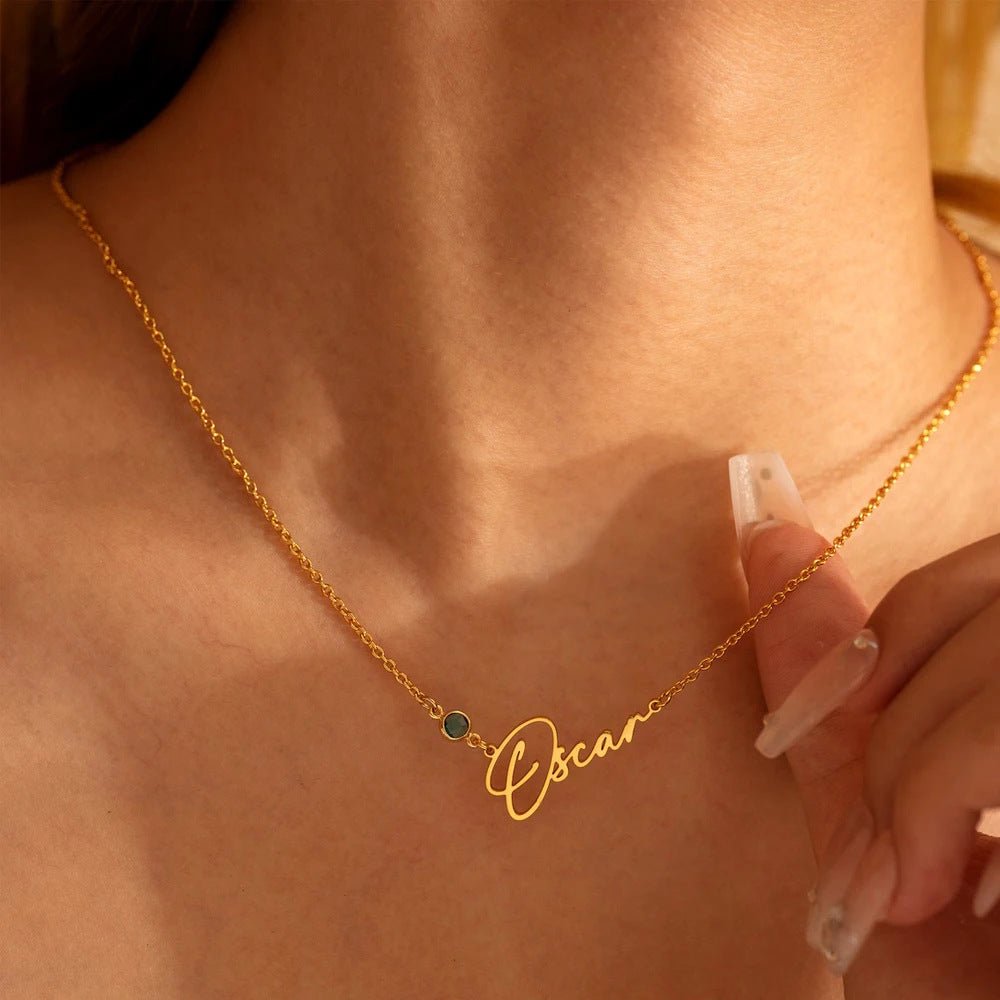 Personalized Name & Birthstone Necklace | Titanium Steel with 5A Zircon - Custom Fonts for Unique Style - Aruary Studio ｜ Artisanal Jewelry