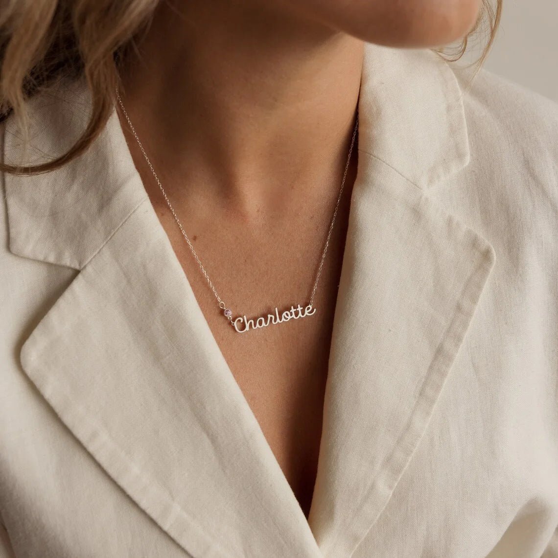 Personalized Name & Birthstone Necklace | Titanium Steel with 5A Zircon - Custom Fonts for Unique Style - Aruary Studio ｜ Artisanal Jewelry