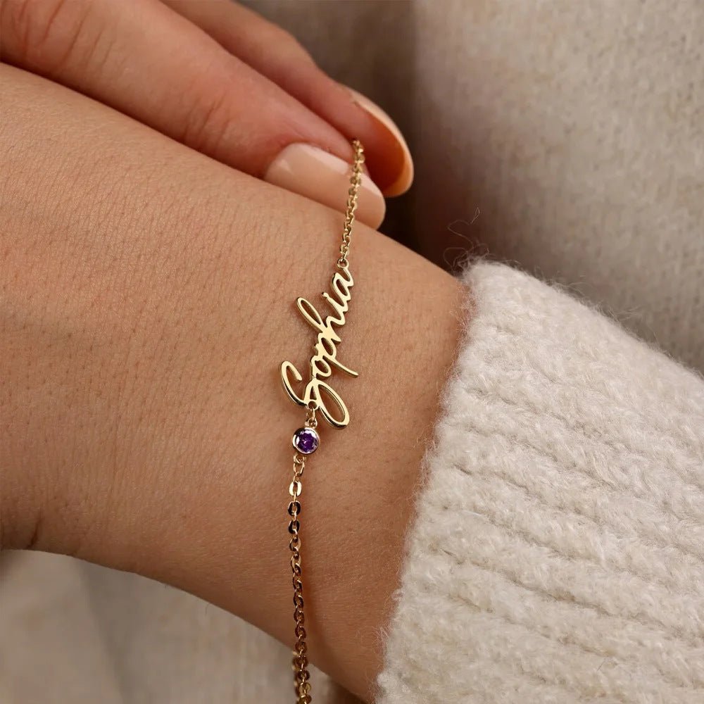 Personalized Name & Birthstone Necklace | Titanium Steel with 5A Zircon - Custom Fonts for Unique Style - Aruary Studio ｜ Artisanal Jewelry