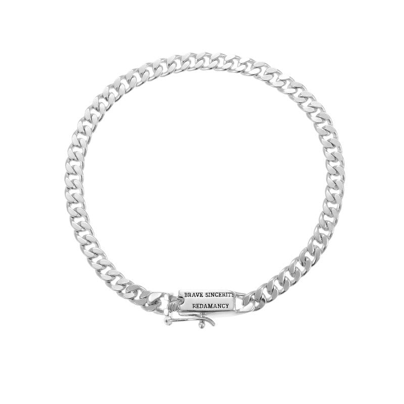 Personalized Square English Cuban Link Bracelet | 925 Sterling Silver Plated White Gold - Adjustable for Couples - Aruary Studio ｜ Artisanal Jewelry