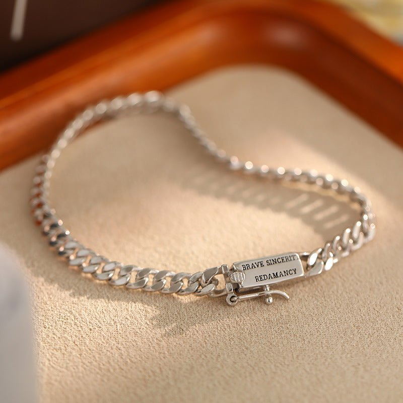 Personalized Square English Cuban Link Bracelet | 925 Sterling Silver Plated White Gold - Adjustable for Couples - Aruary Studio ｜ Artisanal Jewelry