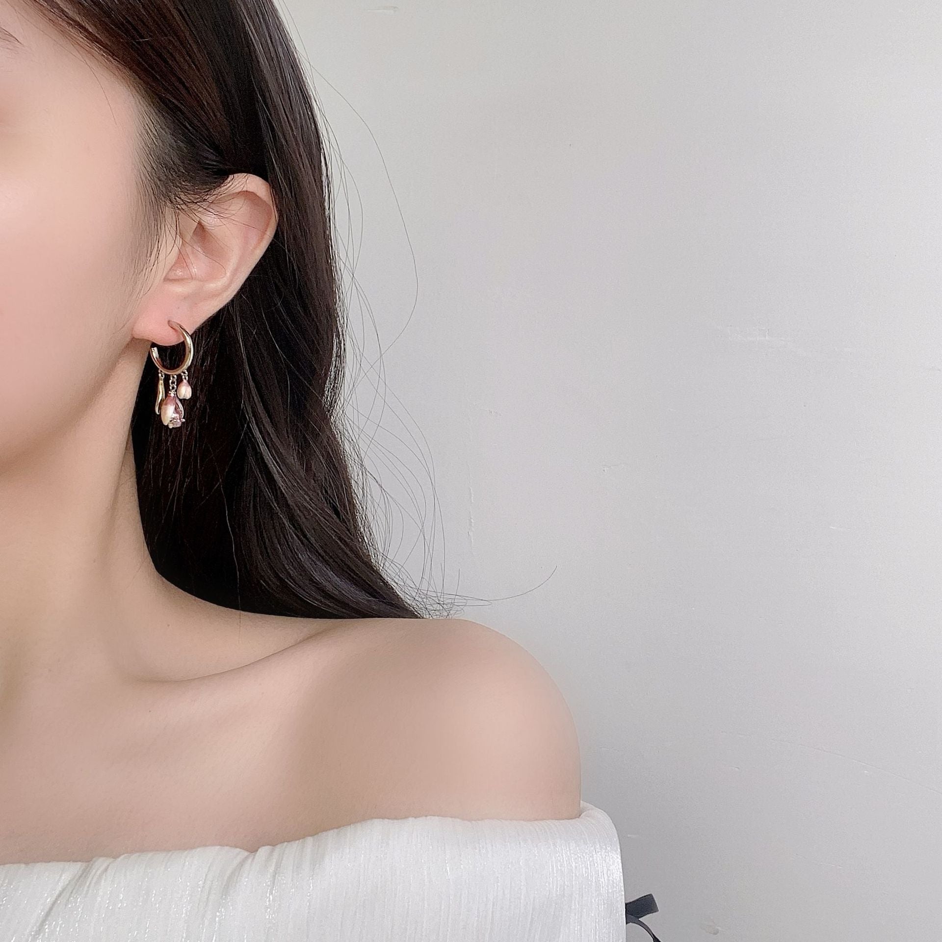 Pink Tulip Hoop Earrings | Copper + 3A Zircon - Romantic Floral Elegance with Delicate Sparkle - Aruary Studio ｜ Artisanal Jewelry