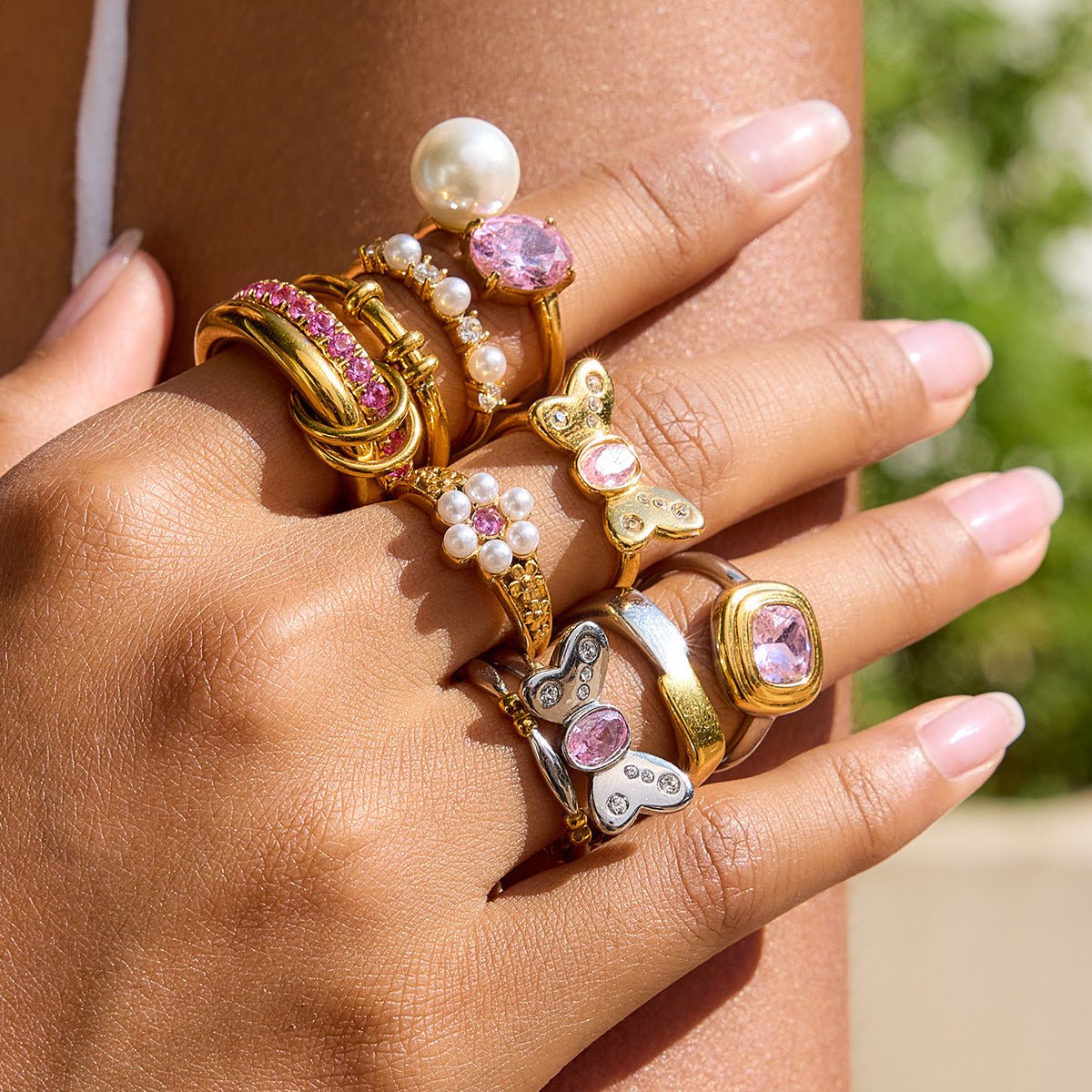 Pink Zircon Titanium Steel Ring - Aruary Studio ｜ Artisanal Jewelry