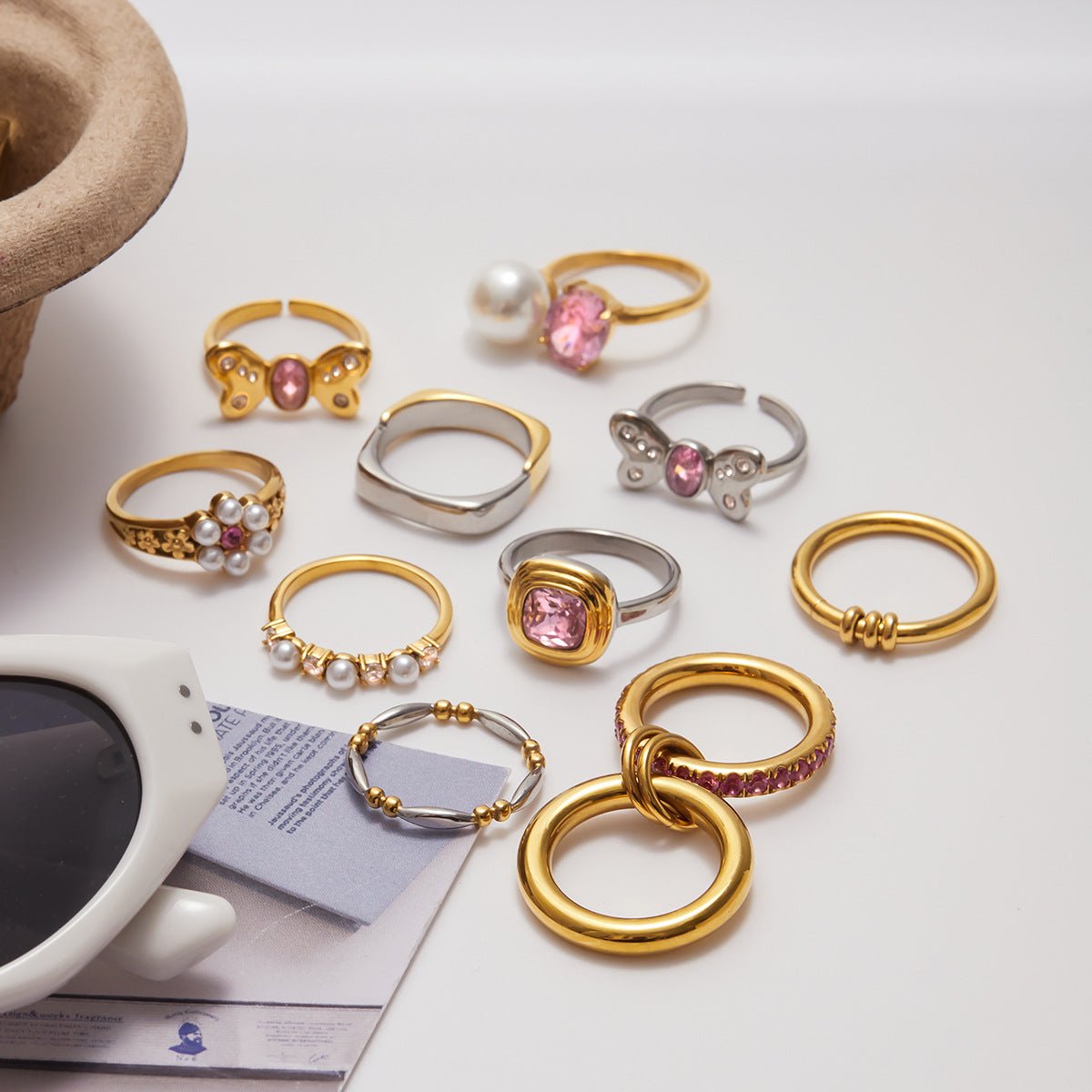 Pink Zircon Titanium Steel Ring - Aruary Studio ｜ Artisanal Jewelry