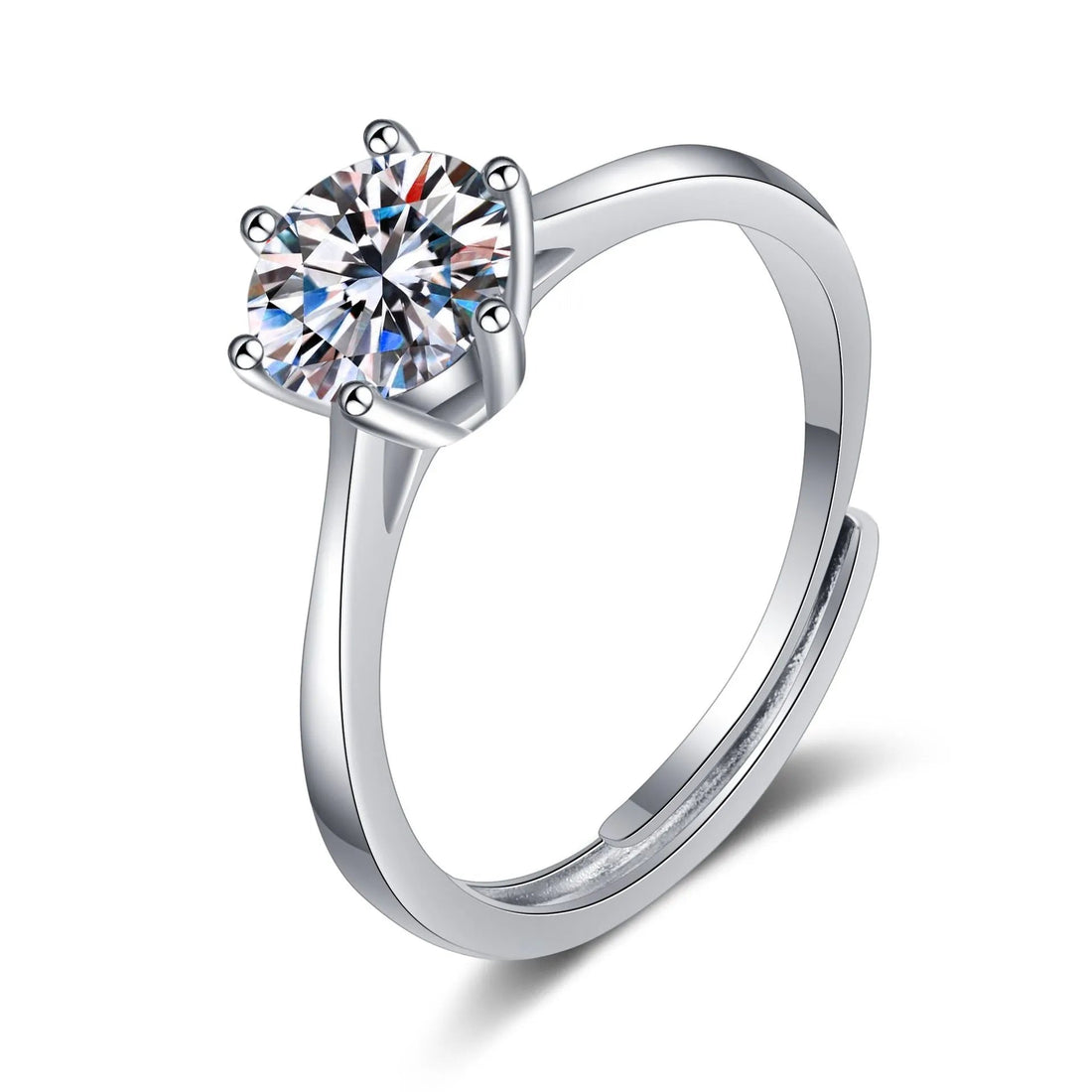 Platinum - Plated Sterling Silver Moissanite Ring - D Color, VVS1 Clarity for Timeless Elegance - Aruary Studio ｜ Artisanal Jewelry