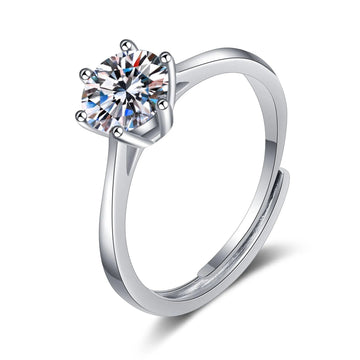 Platinum - Plated Sterling Silver Moissanite Ring - D Color, VVS1 Clarity for Timeless Elegance - Aruary Studio ｜ Artisanal Jewelry