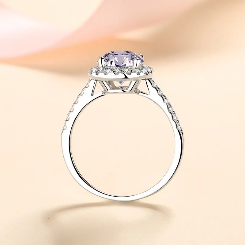 Platinum - Plated Sterling Silver Ring with Oval Moissanite - A Sparkling Epitome of Elegance - Aruary Studio ｜ Artisanal Jewelry