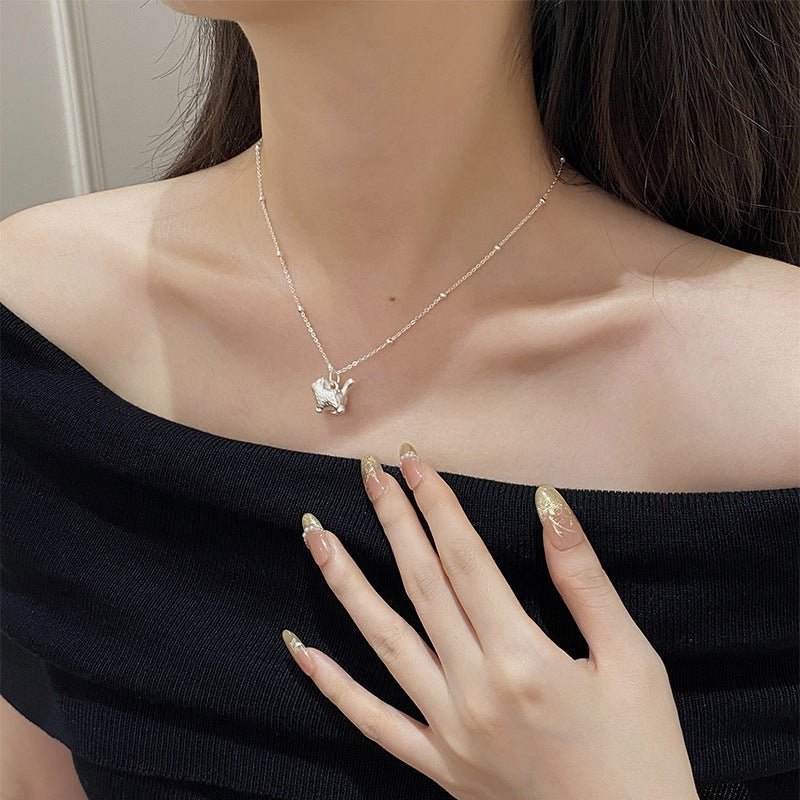 Playful Kitten S925 Sterling Silver Necklace | Cute Cat Clavicle Chain for Feline Enthusiasts - Aruary Studio ｜ Artisanal Jewelry