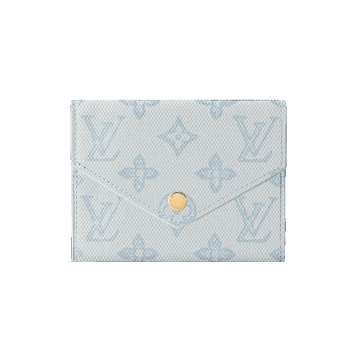 Premium Grained Leather Victorine Style Wallet | Compact Tri - Fold Monogram Purse (12 x 9.5 x 2.5 cm) | Sky Blue Luxury Inspired Small Leather Good - Aruary Studio ｜ Artisanal Jewelry