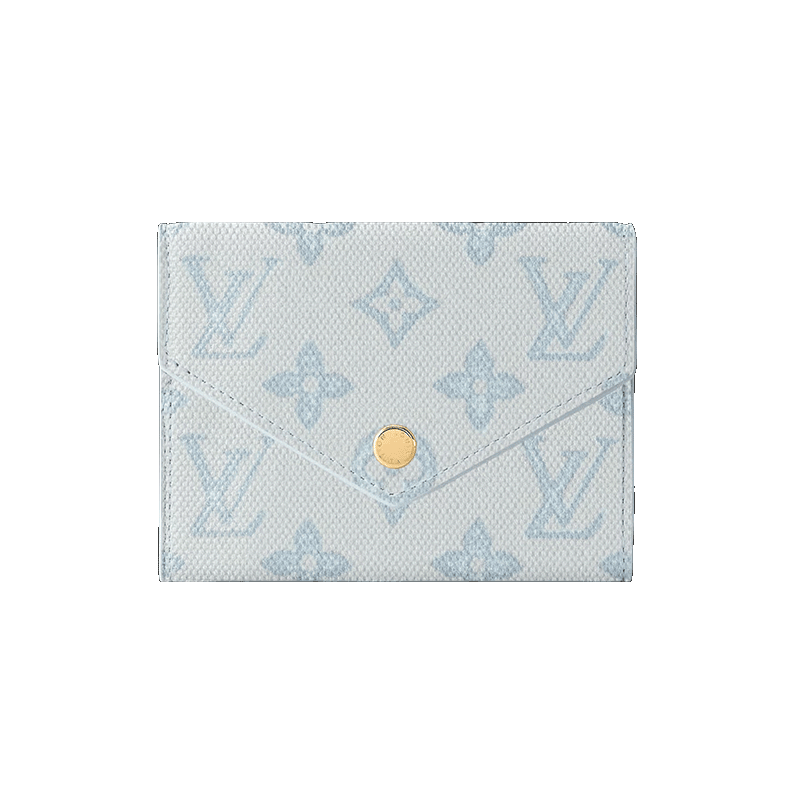 Premium Grained Leather Victorine Style Wallet | Compact Tri - Fold Monogram Purse (12 x 9.5 x 2.5 cm) | Sky Blue Luxury Inspired Small Leather Good - Aruary Studio ｜ Artisanal Jewelry